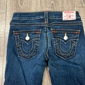 True Religion Billy dark wash jeans size 27 orange stitching